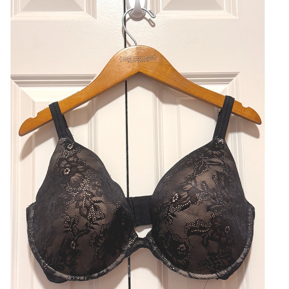 Maidenform Black Lace Padded Underwire Bra 40DD Floral Overlay 04166M - Picture 1 of 9